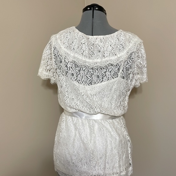 Lace top Cross front lace sheer blouse w/ cami - like new - Picture 2 of 9